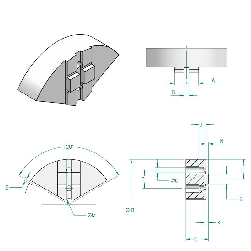 Mors doux enveloppant sur semelles à tenon Ø150 et Ø180